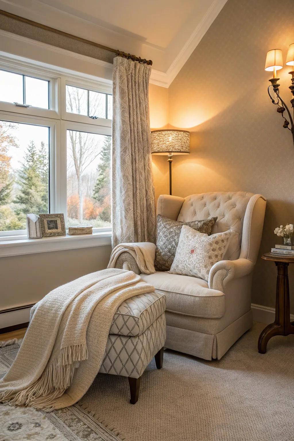 A reading spot provides a personal escape and adds to the room’s appeal.