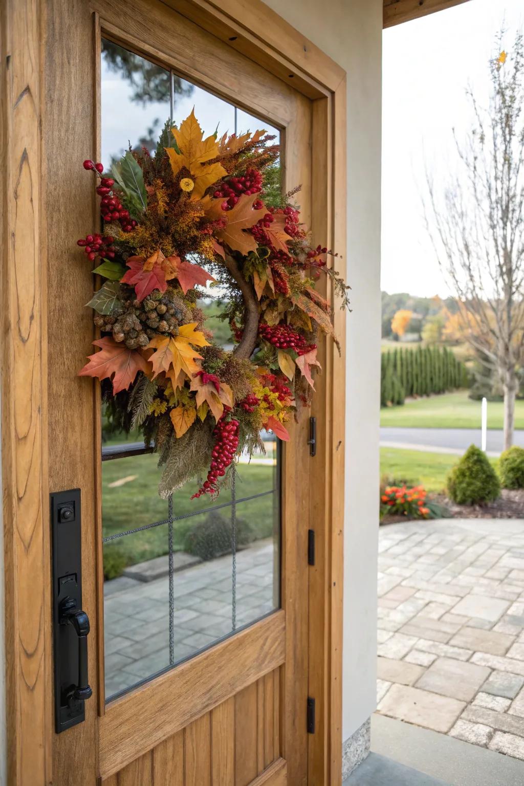 Seasonal garland welcoming visitors at the front entrance.
