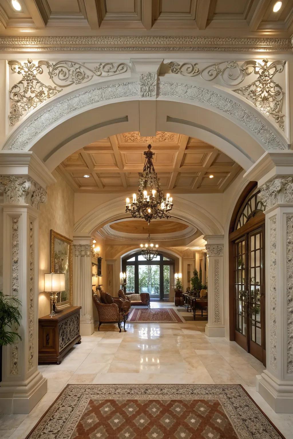 Architectural elements bring character and intrigue to this contemporary entrance hall.