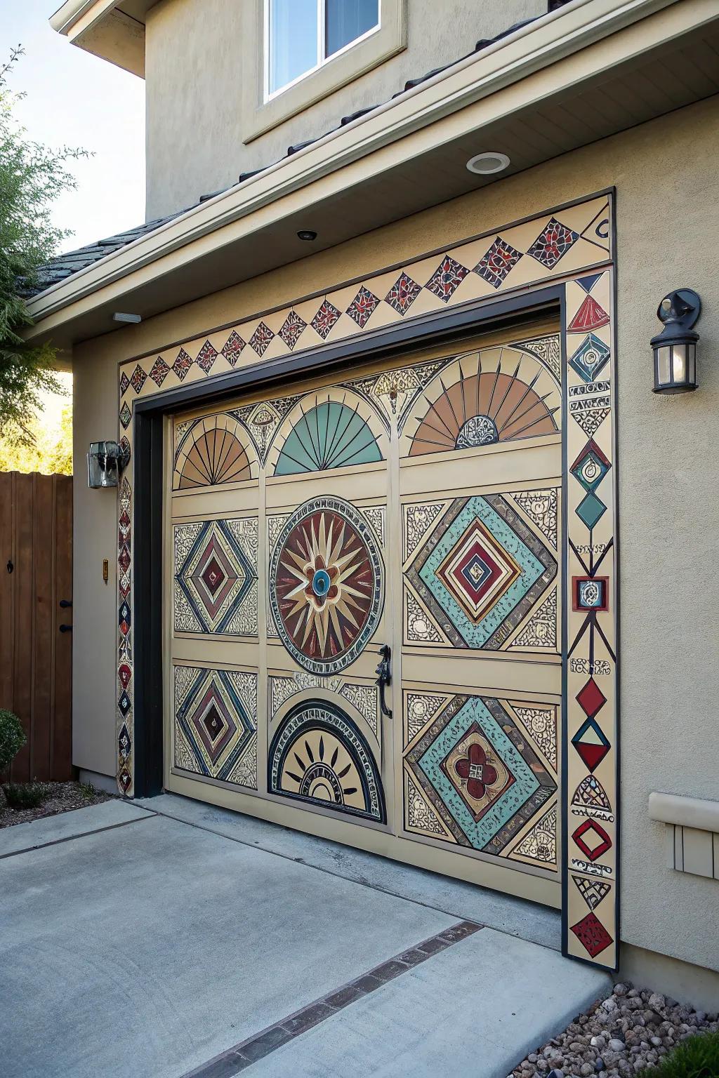 Polygonal designs originate visual fascination on garage doors.