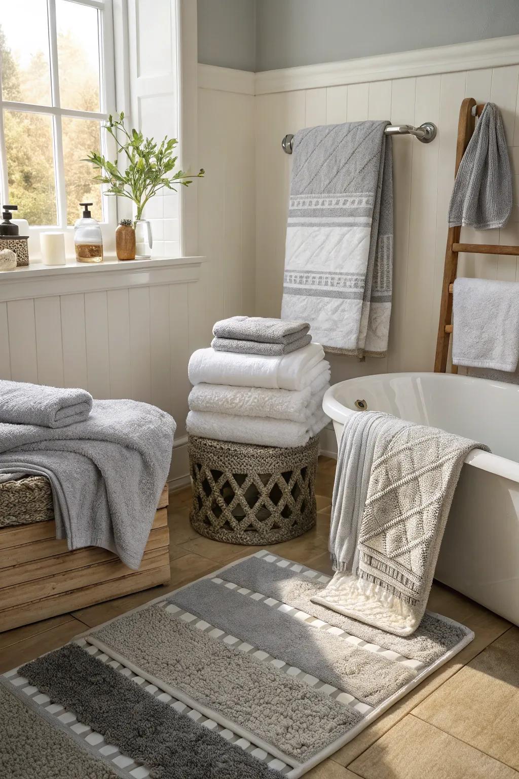 Weaves enhance the bathroom's coziness and visual interest.