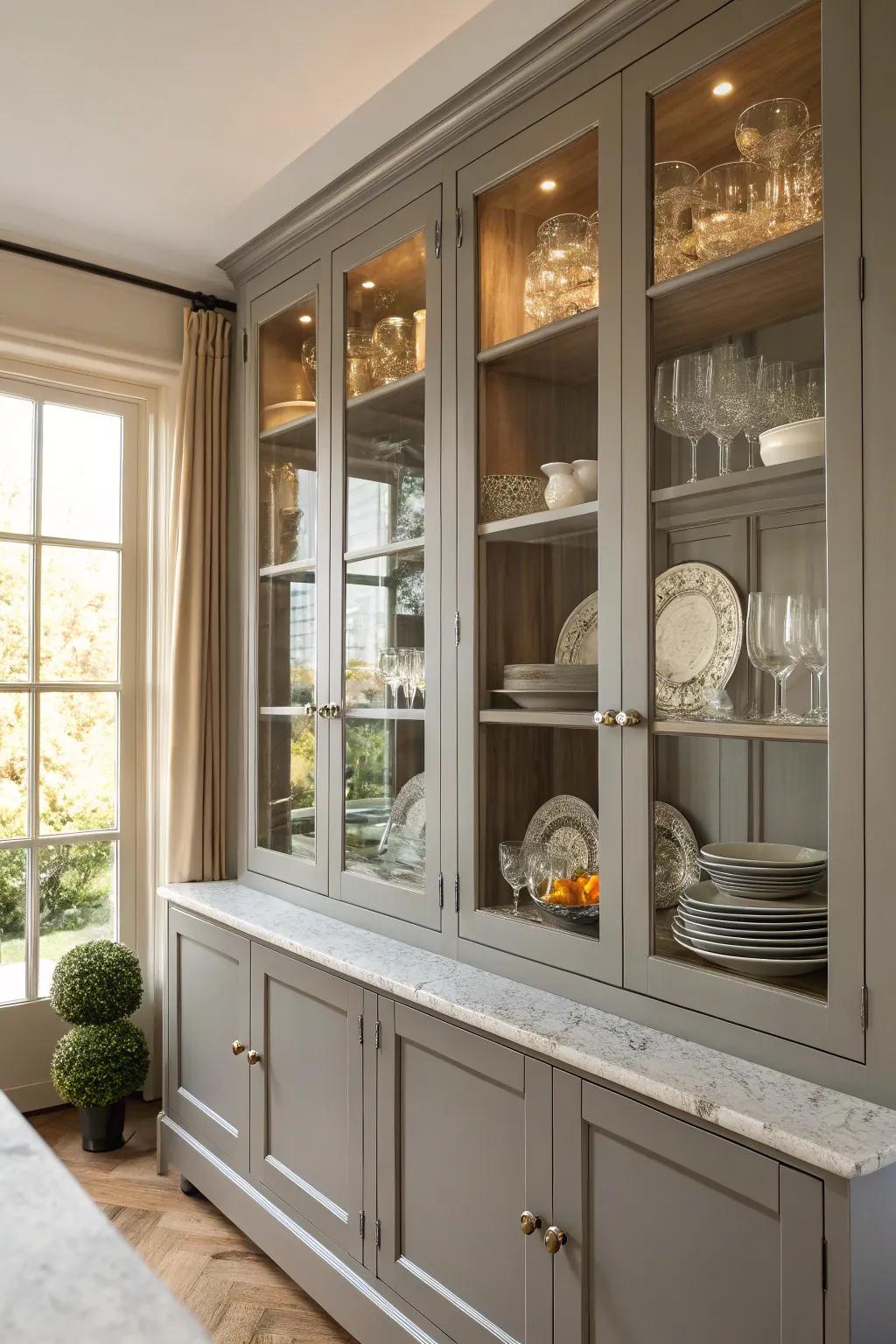 Realize an airy sensation with glass cabinet entrances.
