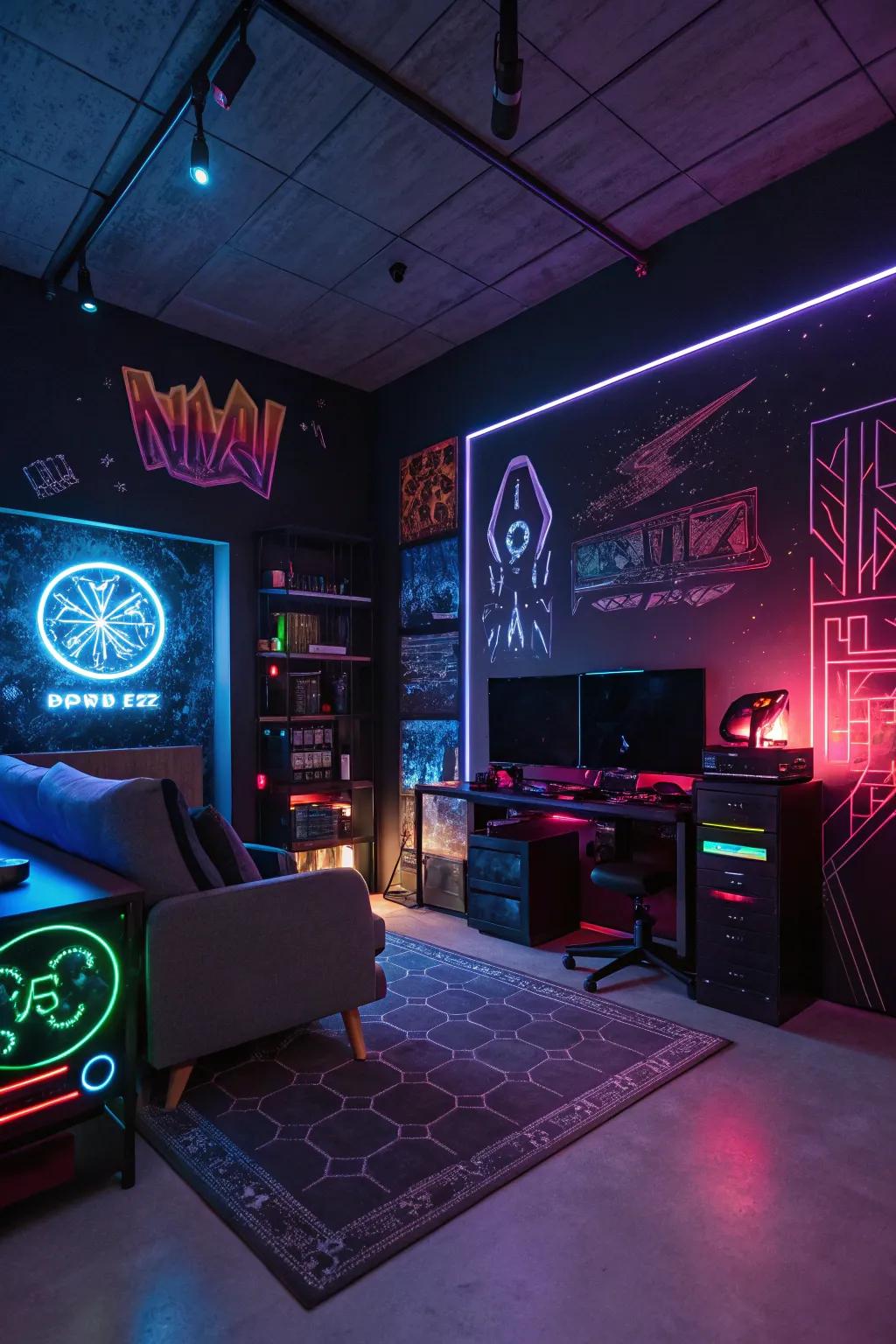 A unique space influenced by digital-punk aesthetics.