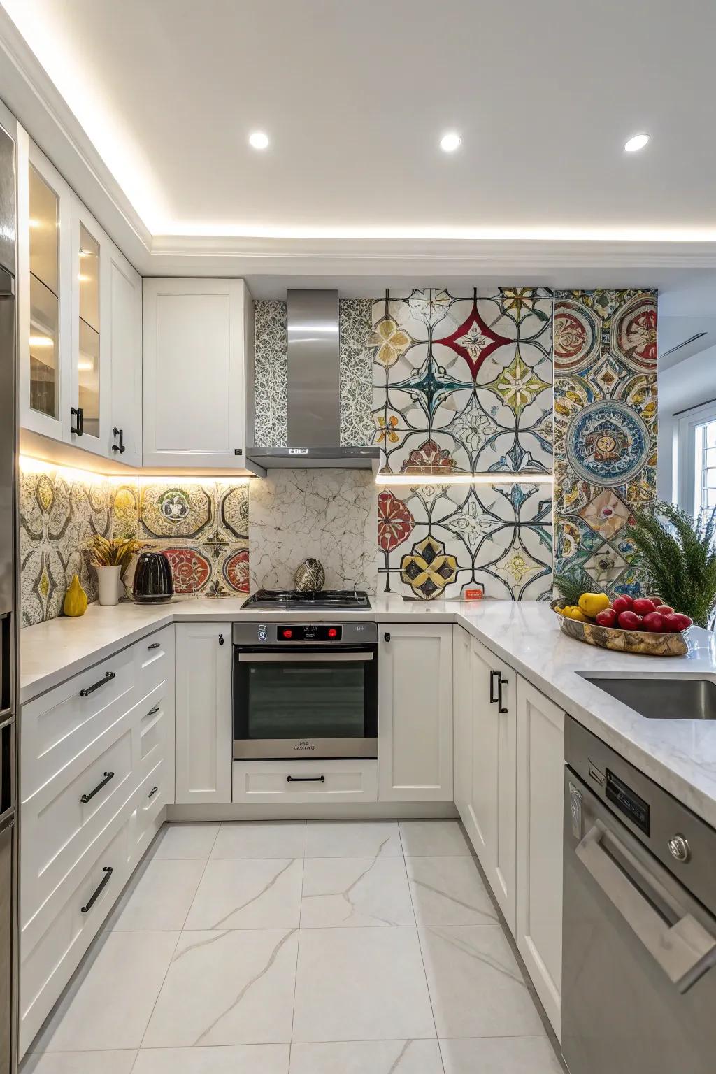 Custom art squares turn your kitchen into a gallery.