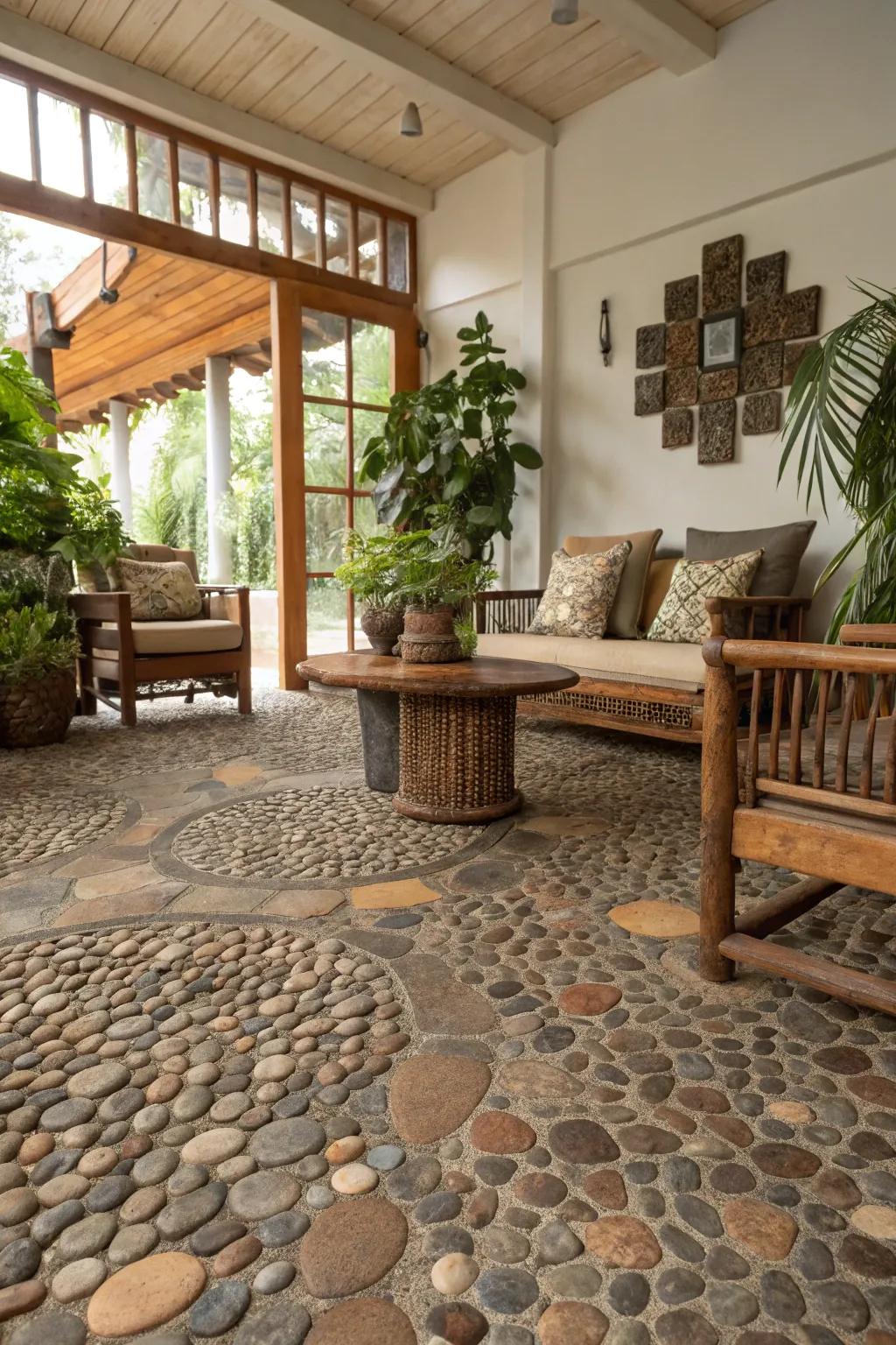 Natural texture with shingle pottery flooring.