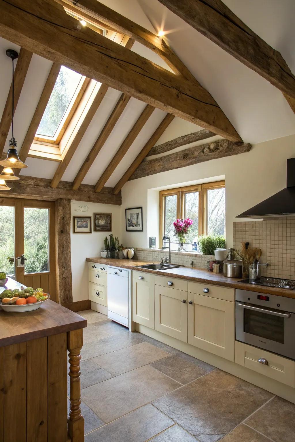 Angled ceilings add architectural flair and enhance cabin aesthetics.
