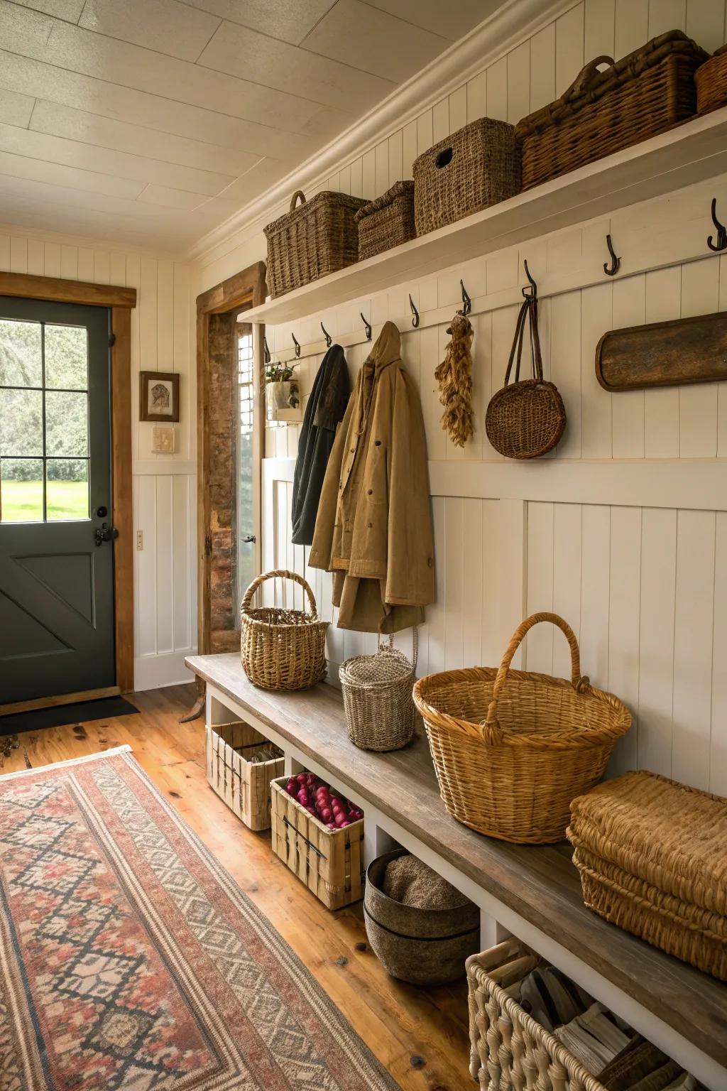 Your mudroom gains personality from vintage accents.