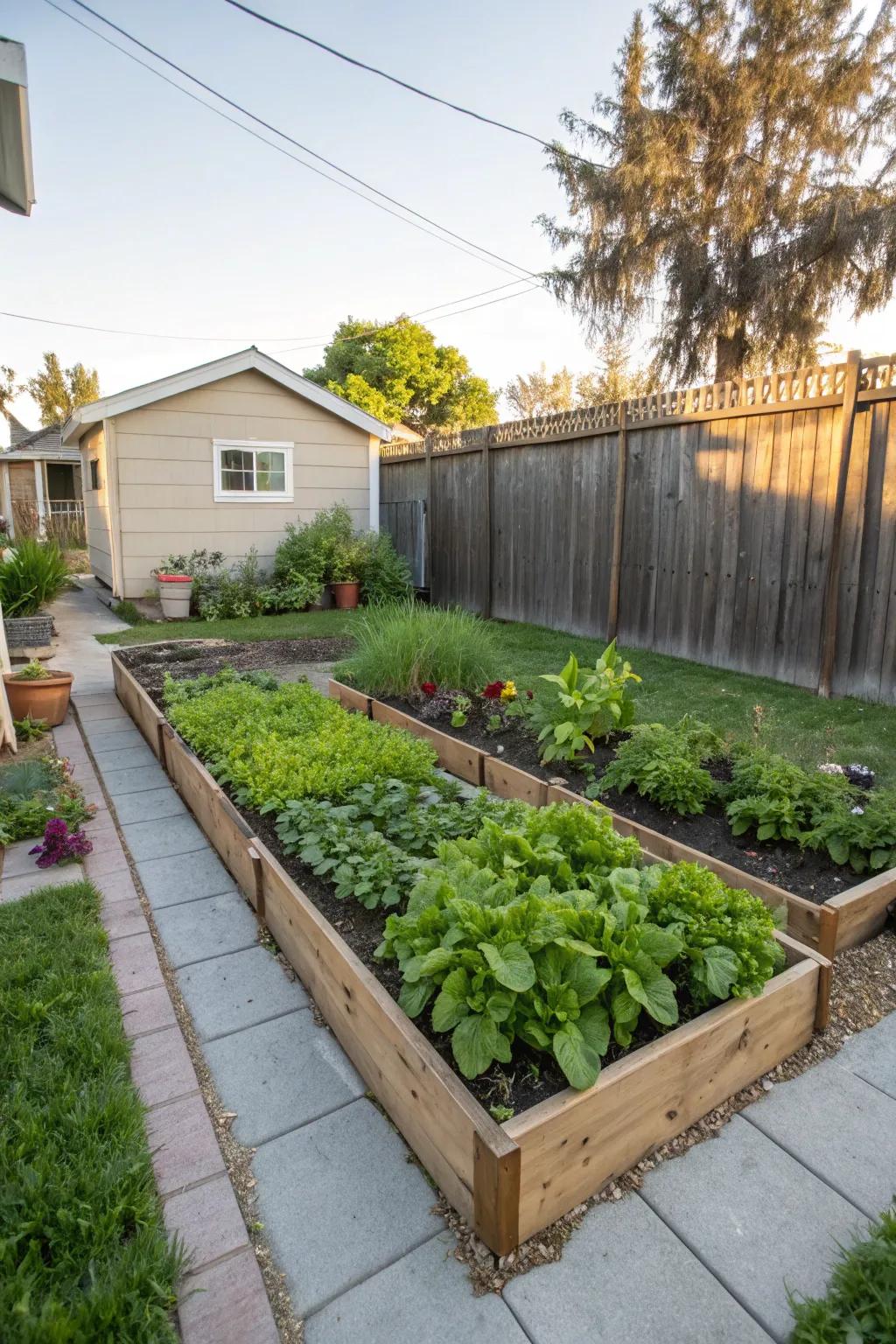 A herb or vegetable bed offers fresh food and beauty.