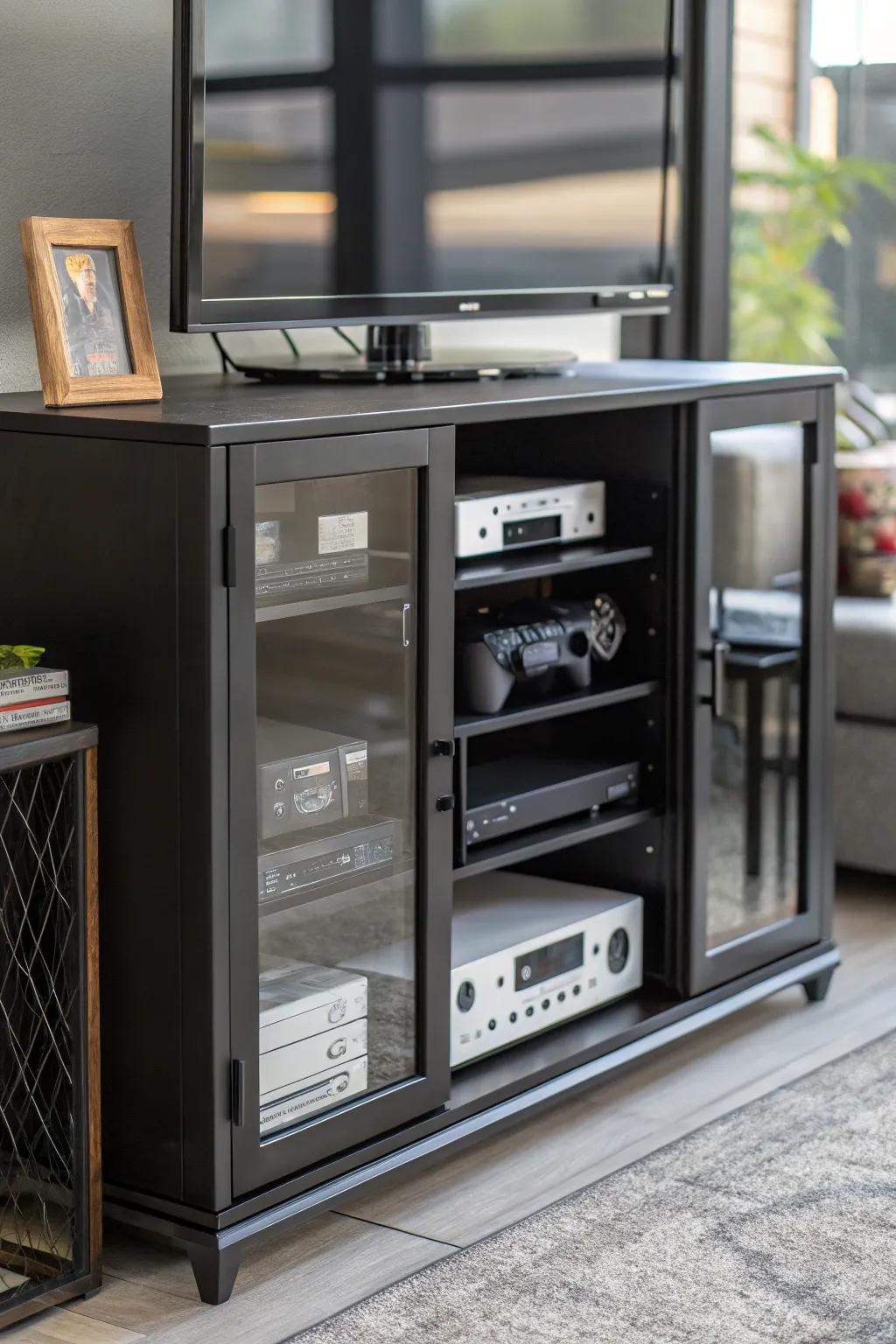 Glass doors adding elegance and tidiness.