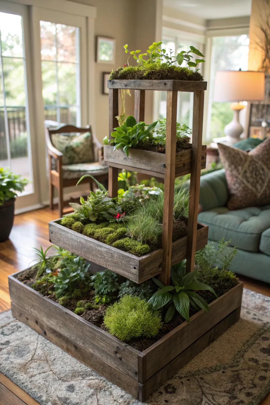 A terraced garden of moss that lends profundity and dimension.