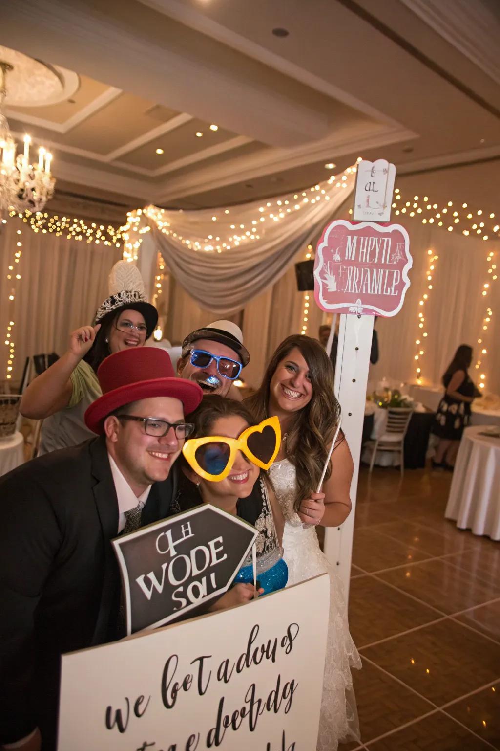 Quirky photo areas entertain attendees and capture candid moments.