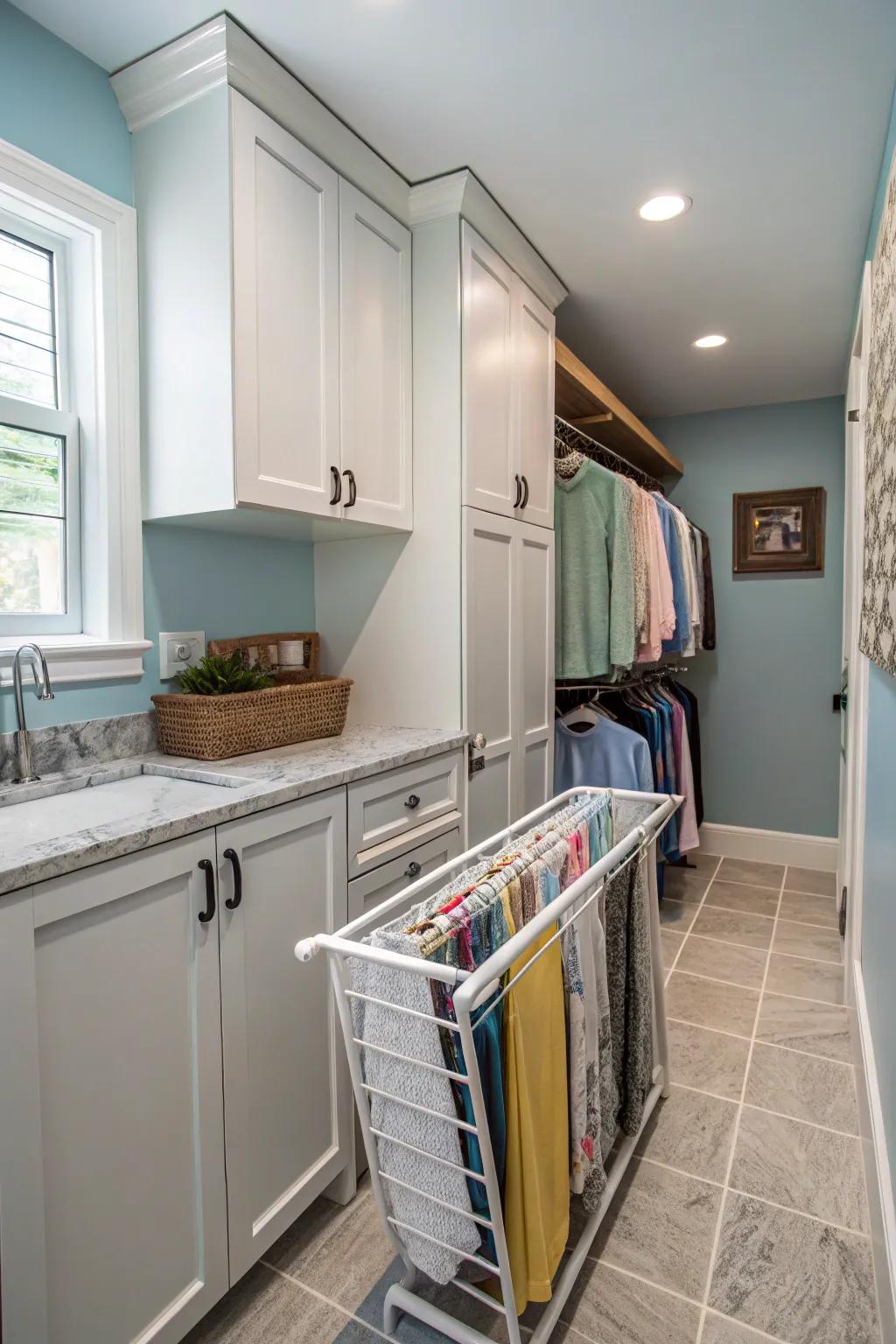 A pull-out drying rack adds usefulness without sacrificing space.