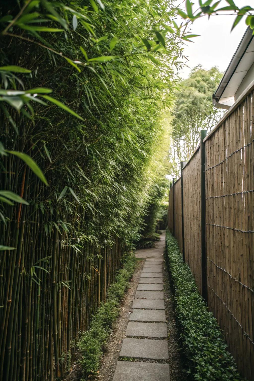 Soaring flora forges a private retreat in a narrow garden.