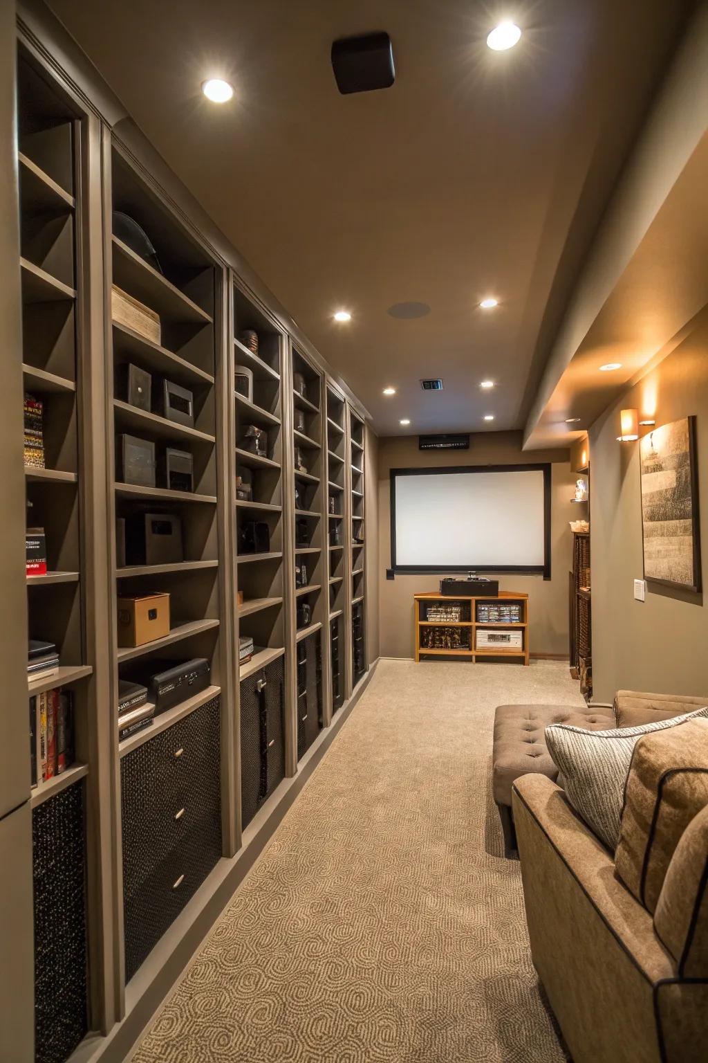 Vertical shelving maximizes storage while saving area.