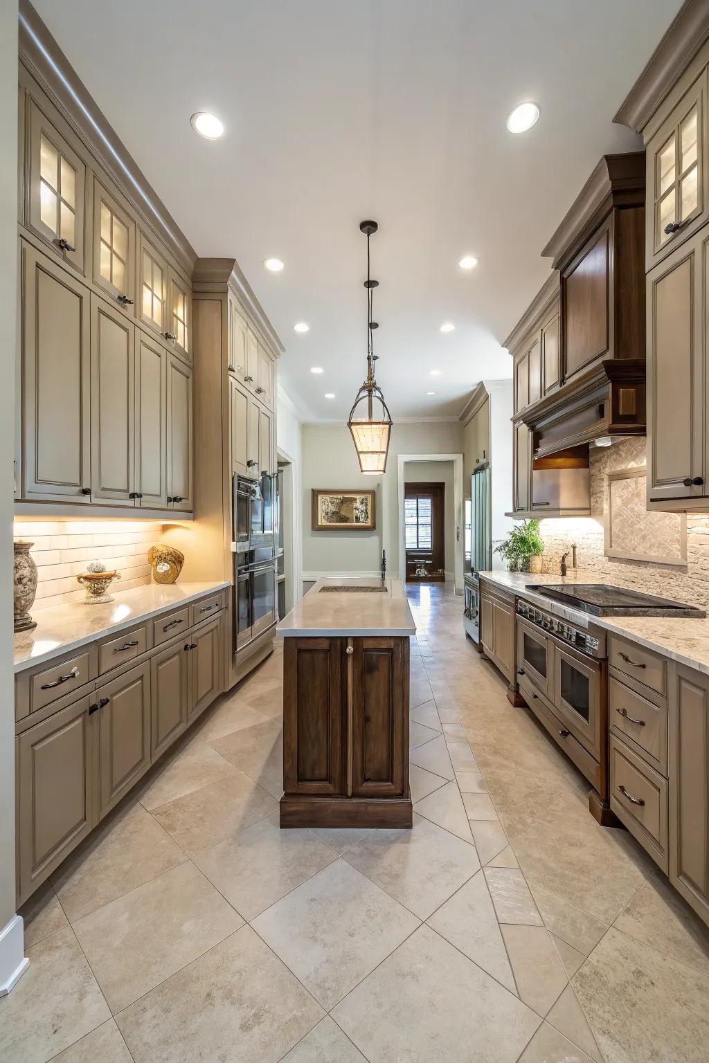 Equilibrium furnishes visual steadiness in slender kitchens.