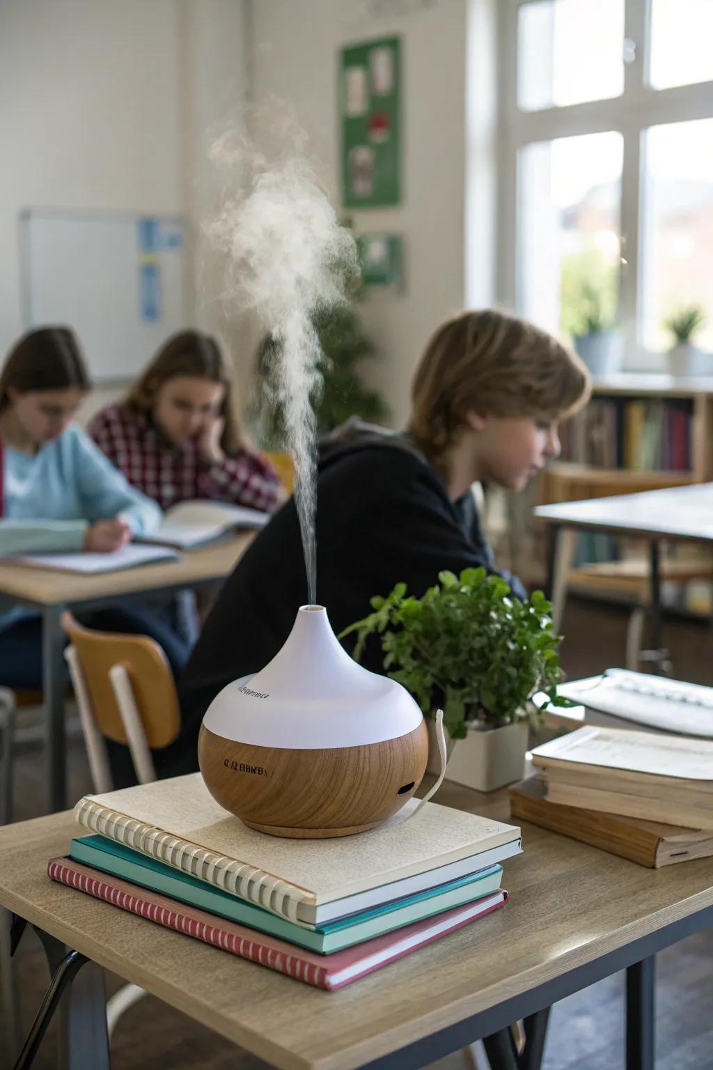 The calming atmosphere of the classroom is enhanced by natural scents.