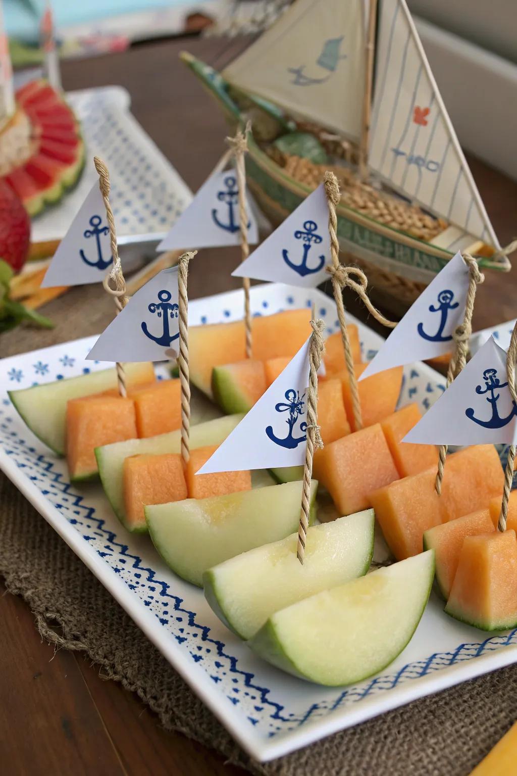 Cantaloupe vessels are a refreshing themed snack.