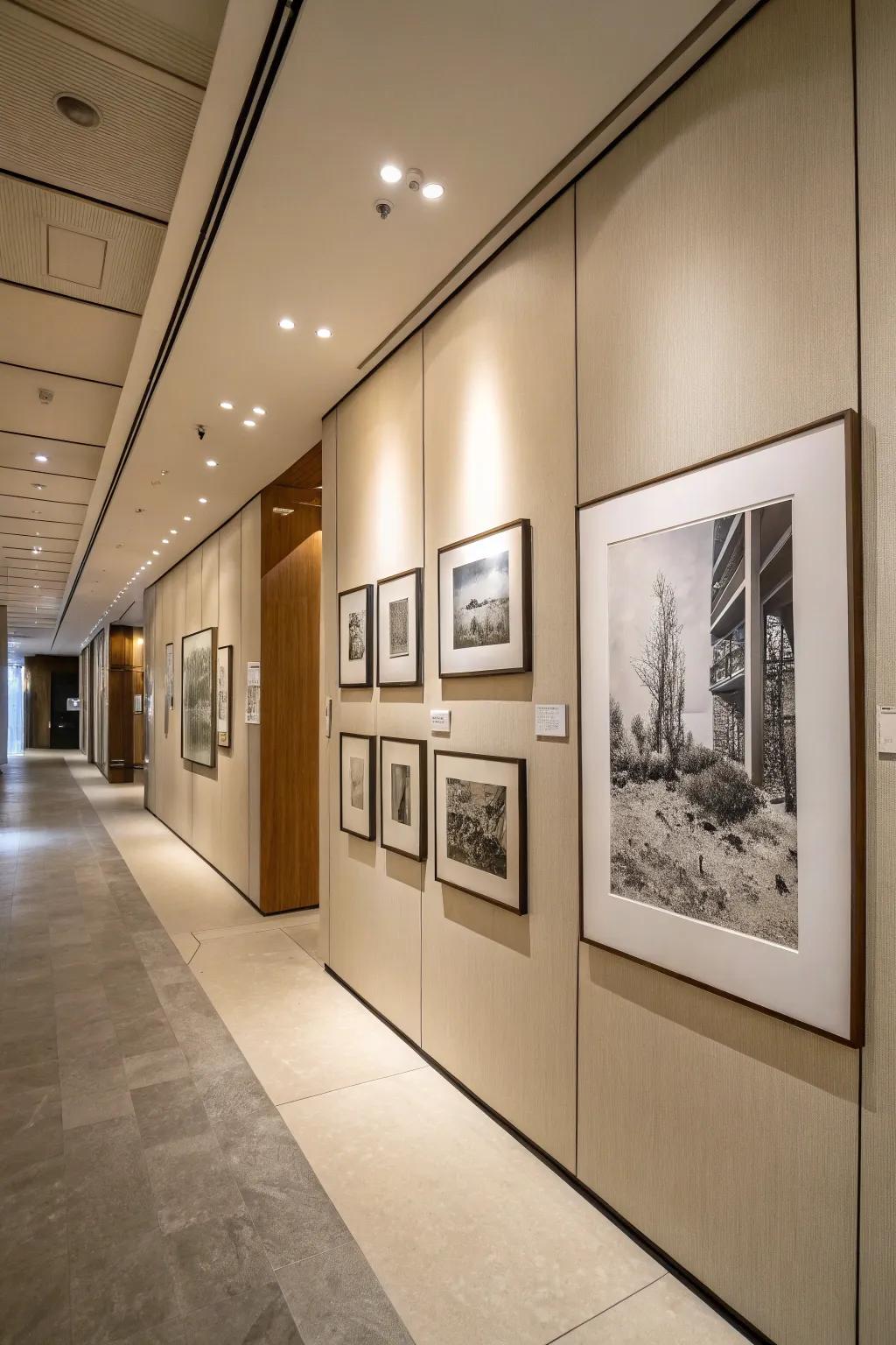 Monochrome art introduces timeless elegance.