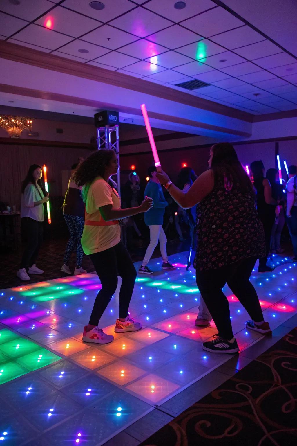 Illuminate the night with a vibrant, light-enhanced dance area.