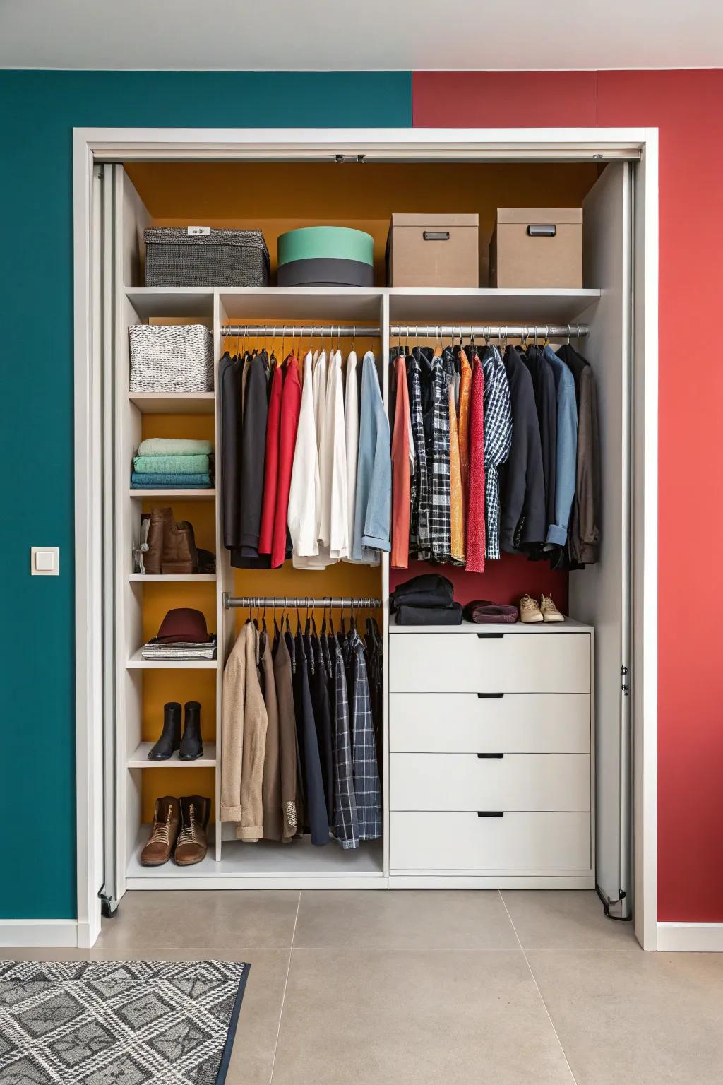 Open closet with a wall that catches the eye