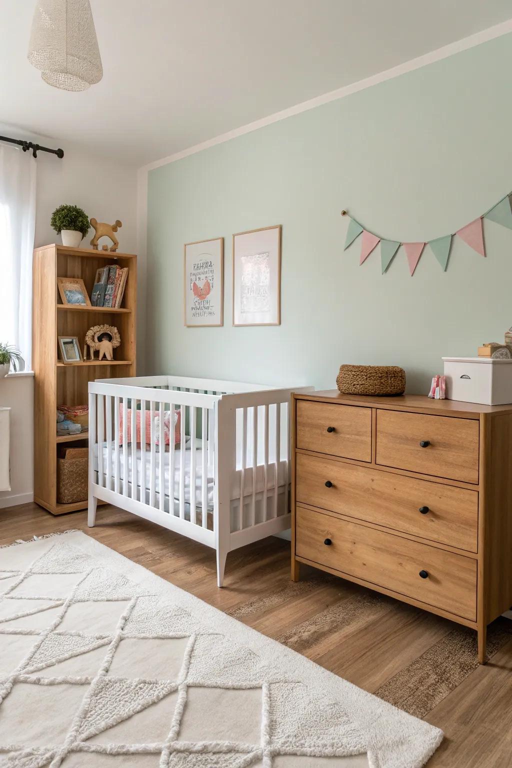 A minimalist nursery offers a peaceful and budget-friendly space for baby.