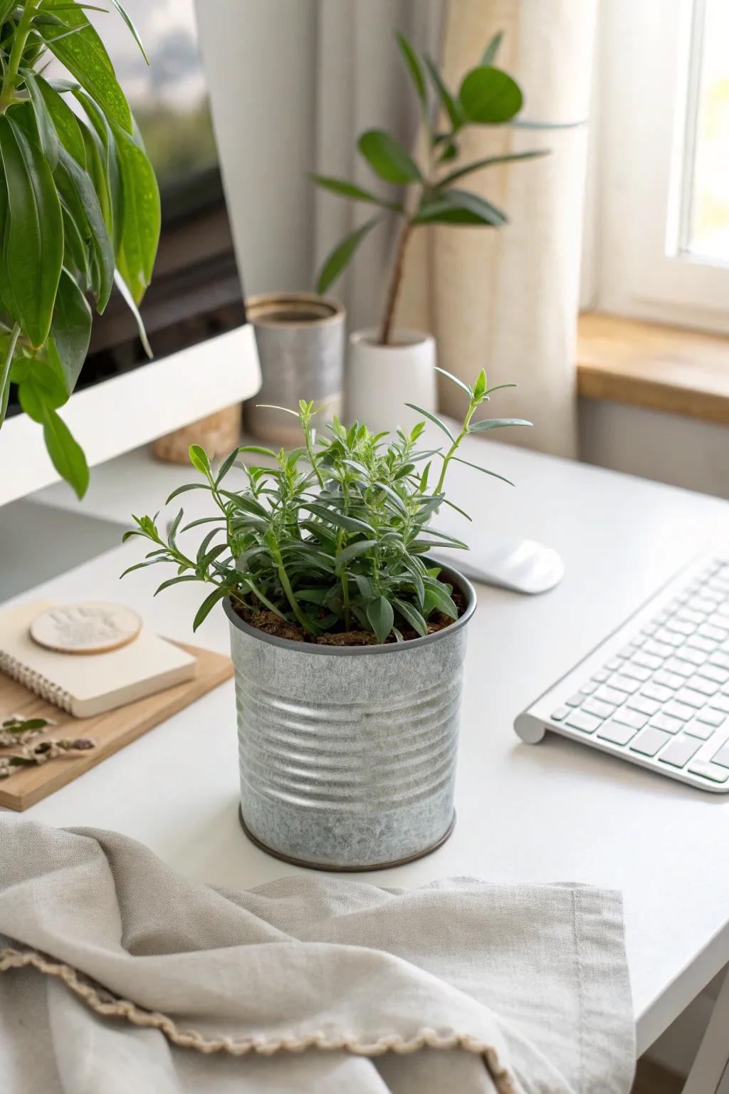 Bring sustainability to your office with plants in recycled pots, adding charm and reducing waste. 🌱 <strong><em>#EcoDecor #SustainableLiving</em></strong>&rdquo; loading=&rdquo;lazy&rdquo; class=&rdquo;pimg&rdquo;>
	</picture><figcaption>Bring sustainability to your office with plants in recycled pots, adding charm and reducing waste. 🌱 <strong><em>#EcoDecor #SustainableLiving</em></strong></figcaption></figure>
<p>Add an eco-friendly flair to your office with plants in recycled pots. I love using old tins and jars, which not only look chic but also reduce waste. 🌱 <strong><em>#EcoDecor #SustainableLiving</em></strong></p>
<h3>Products that could assist:</h3>
<ul class=