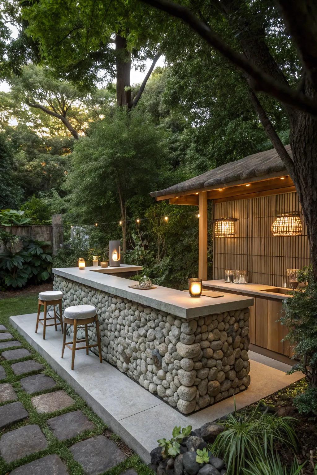 A minimalist zen stone bar designed for peaceful relaxation.