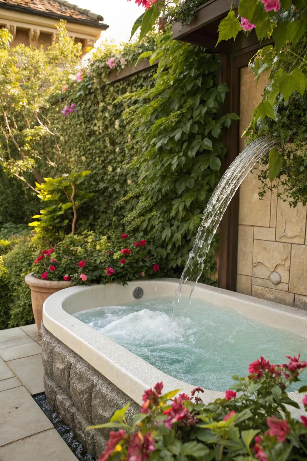 Amplify serenity by means of a falling water aspect besides your tub.