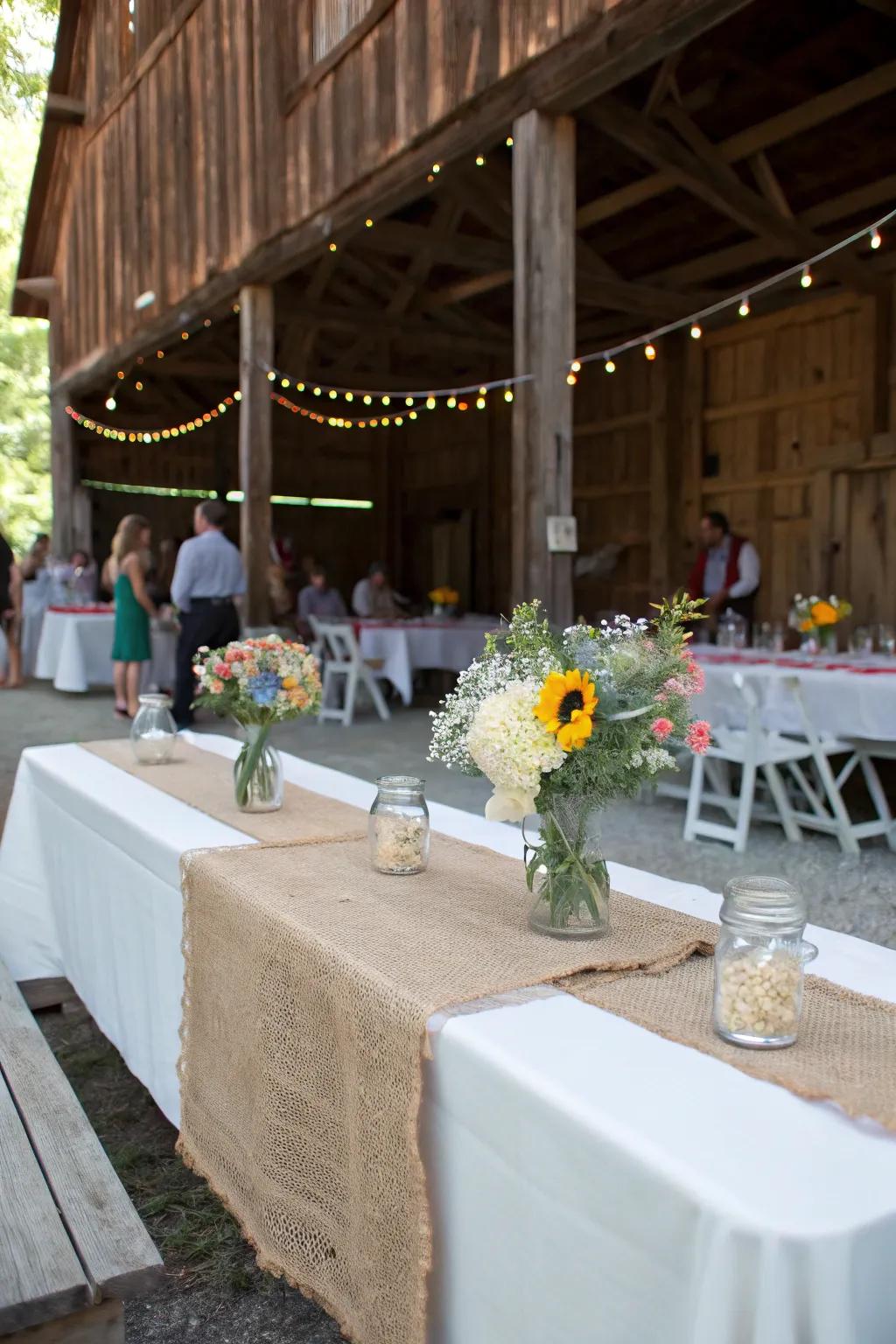A rustic barn setting affords charm and warmth for the baby shower.