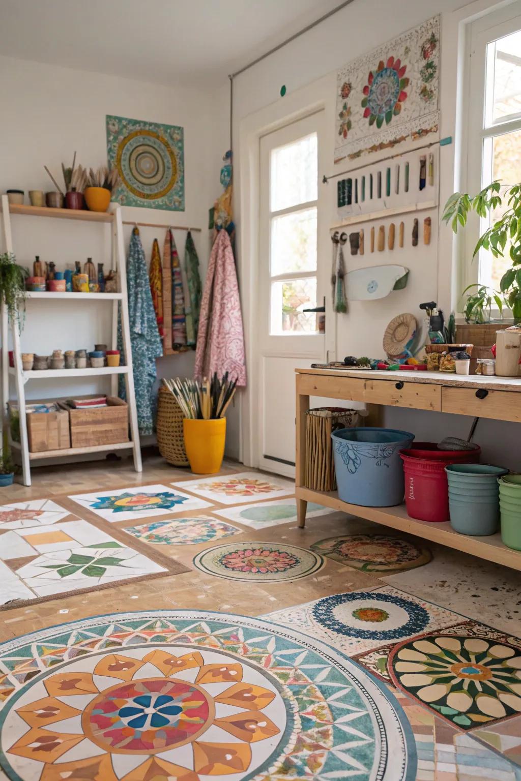 Inlaid work blueprints transform flooring expanses into artistic easels.