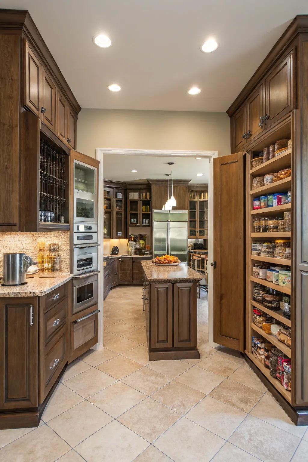 Double doors offer a grand, functional pantry entrance.