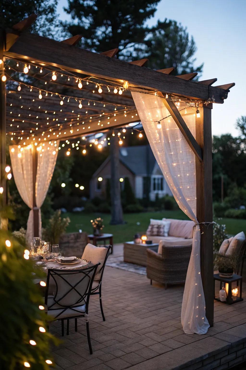 Tiny lights add a magical touch to your patio ambiance.