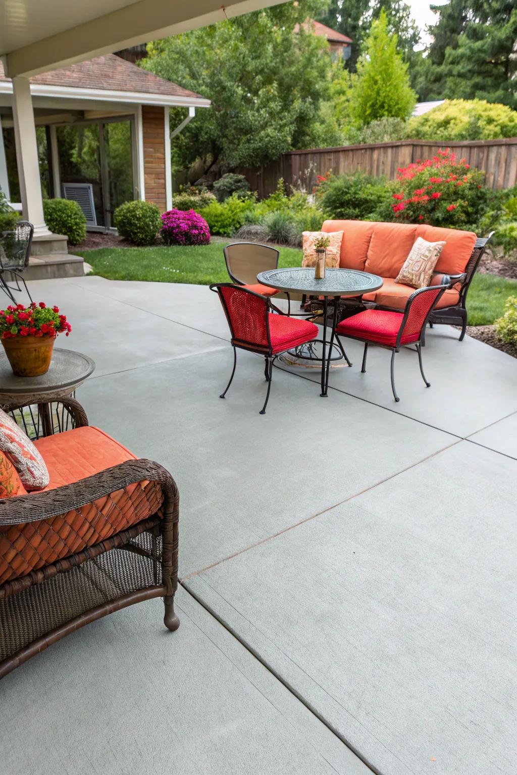 A freshly painted concrete patio offering a tidy, new appearance.