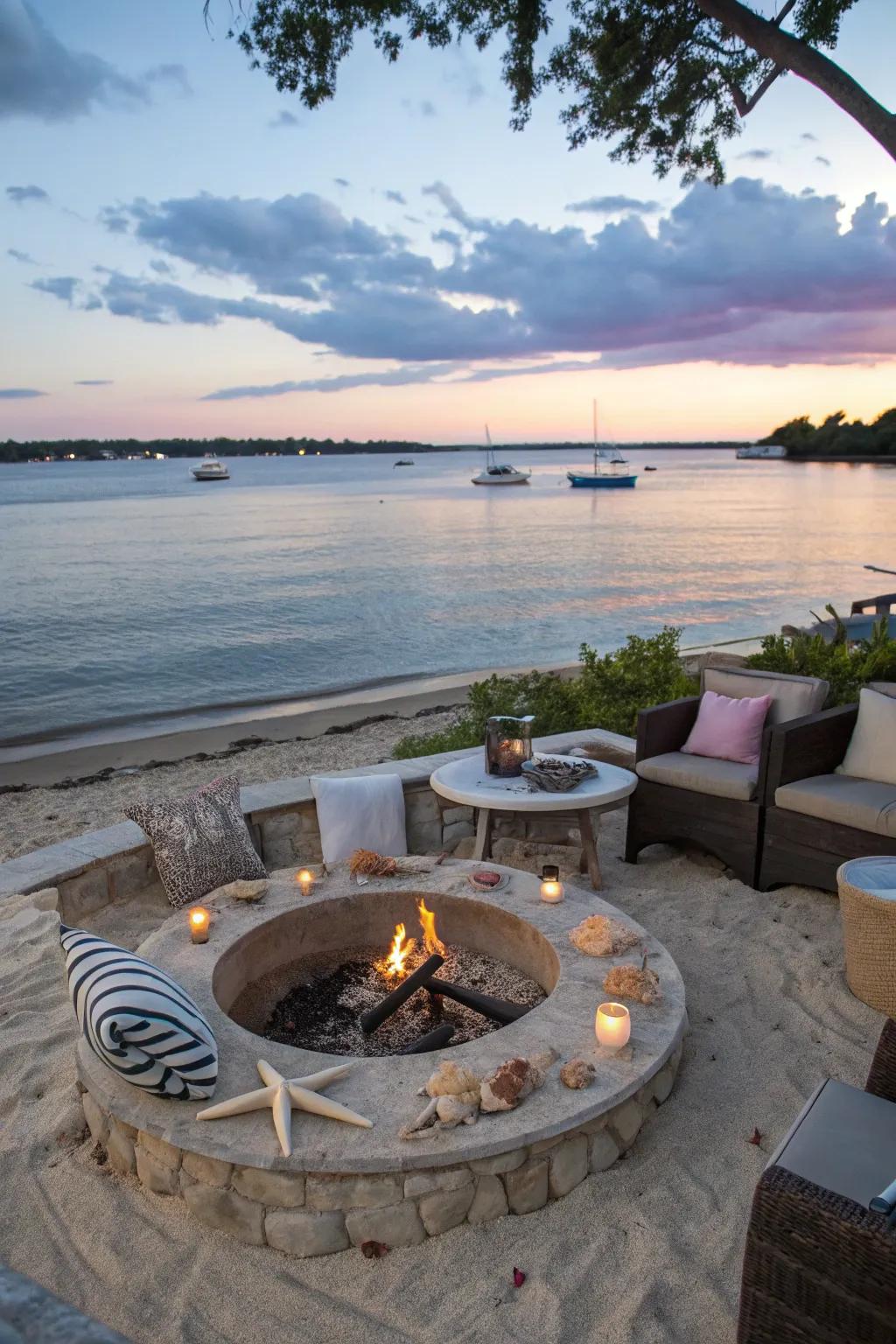 Move the beach to your backyard with a beach-style firepit section.