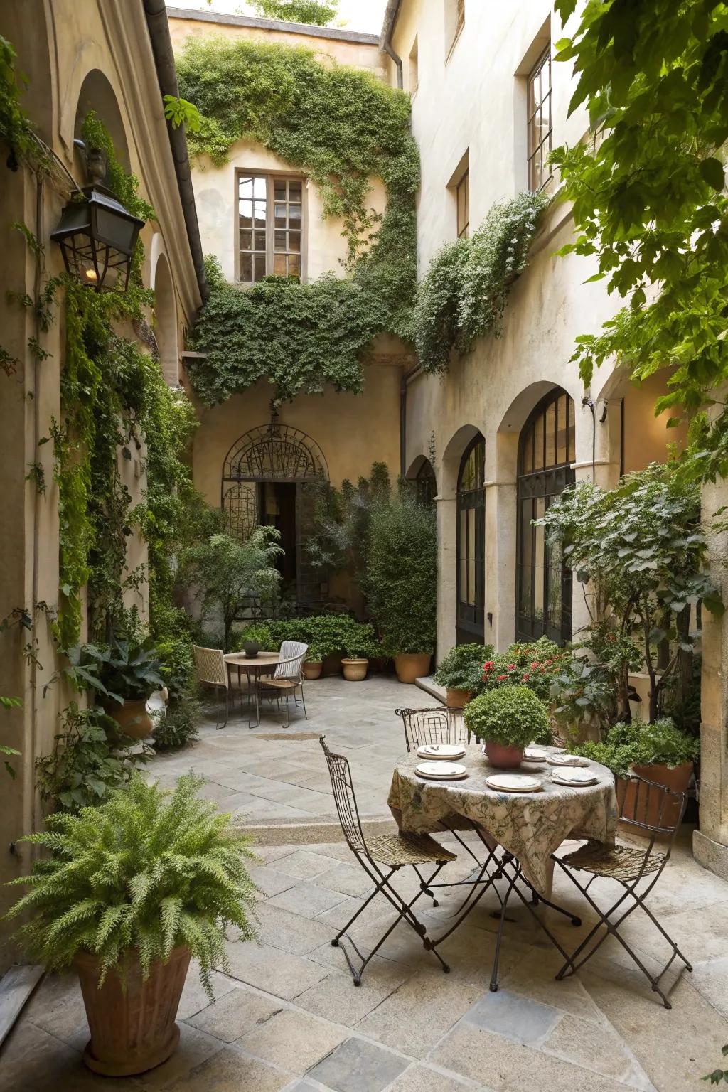A central dining space welcomes al fresco meals and get-togethers.
