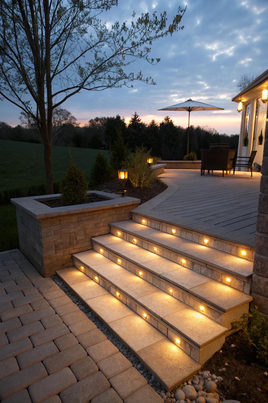 Stride sparkle subtly brightens stairs and enhances security and aesthetics.