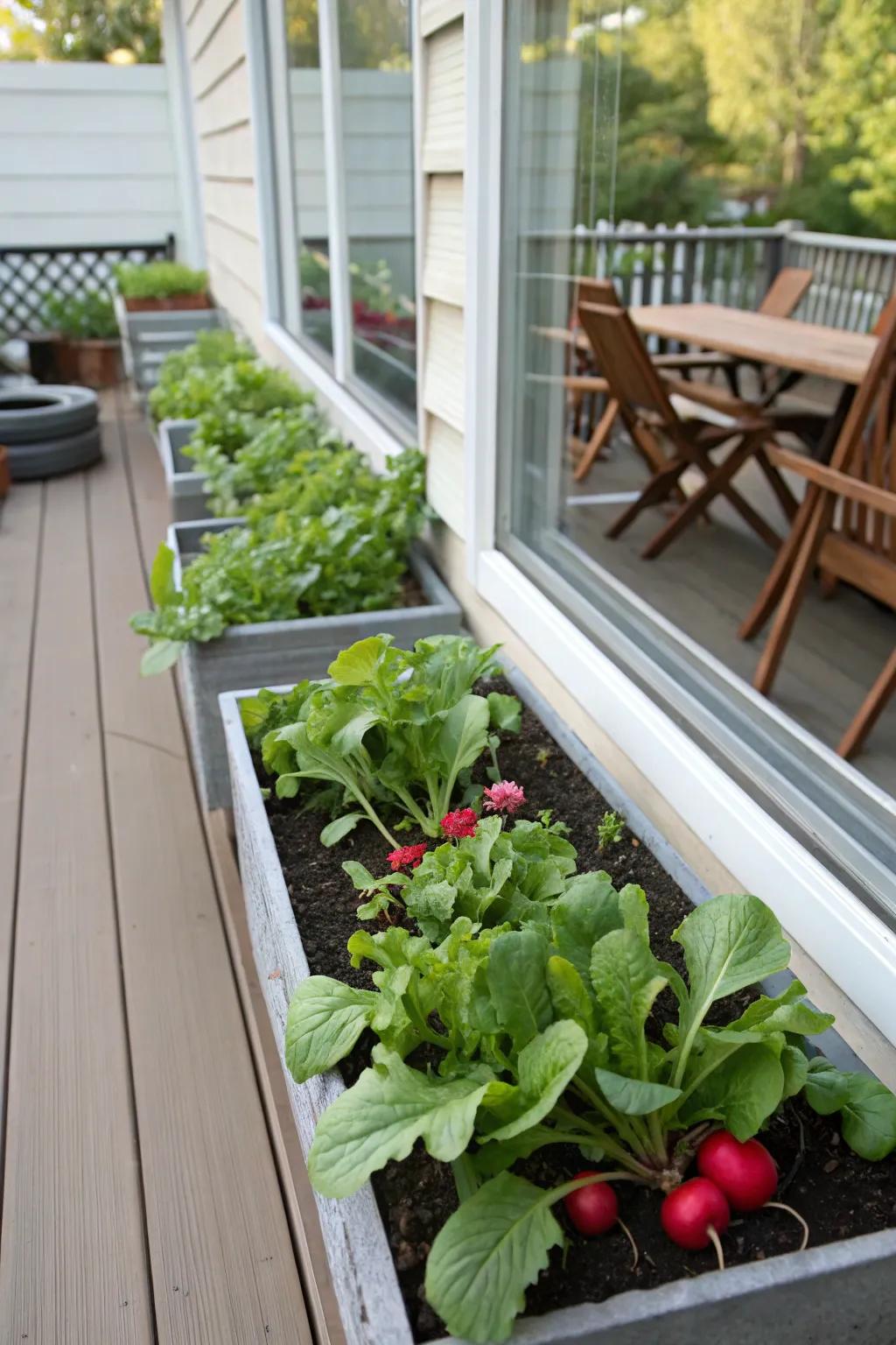 Window boxes provide quick access to garden-fresh greens just outside your window.