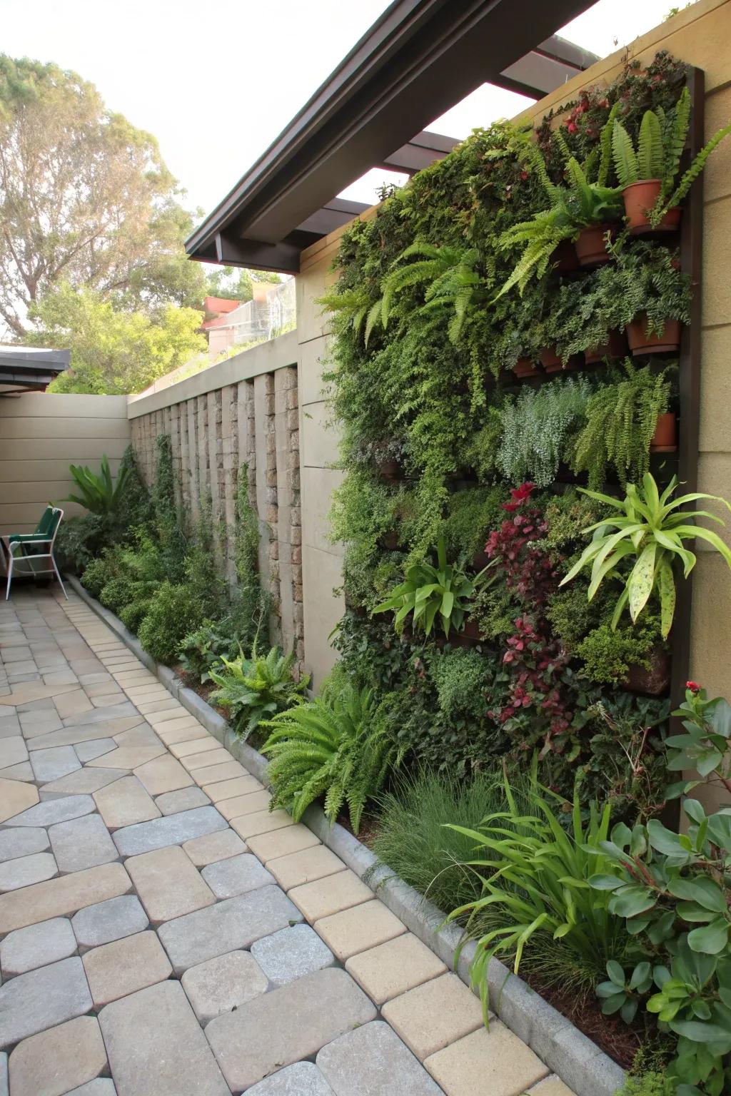 Vertical gardens append greenery without monopolizing patio space.