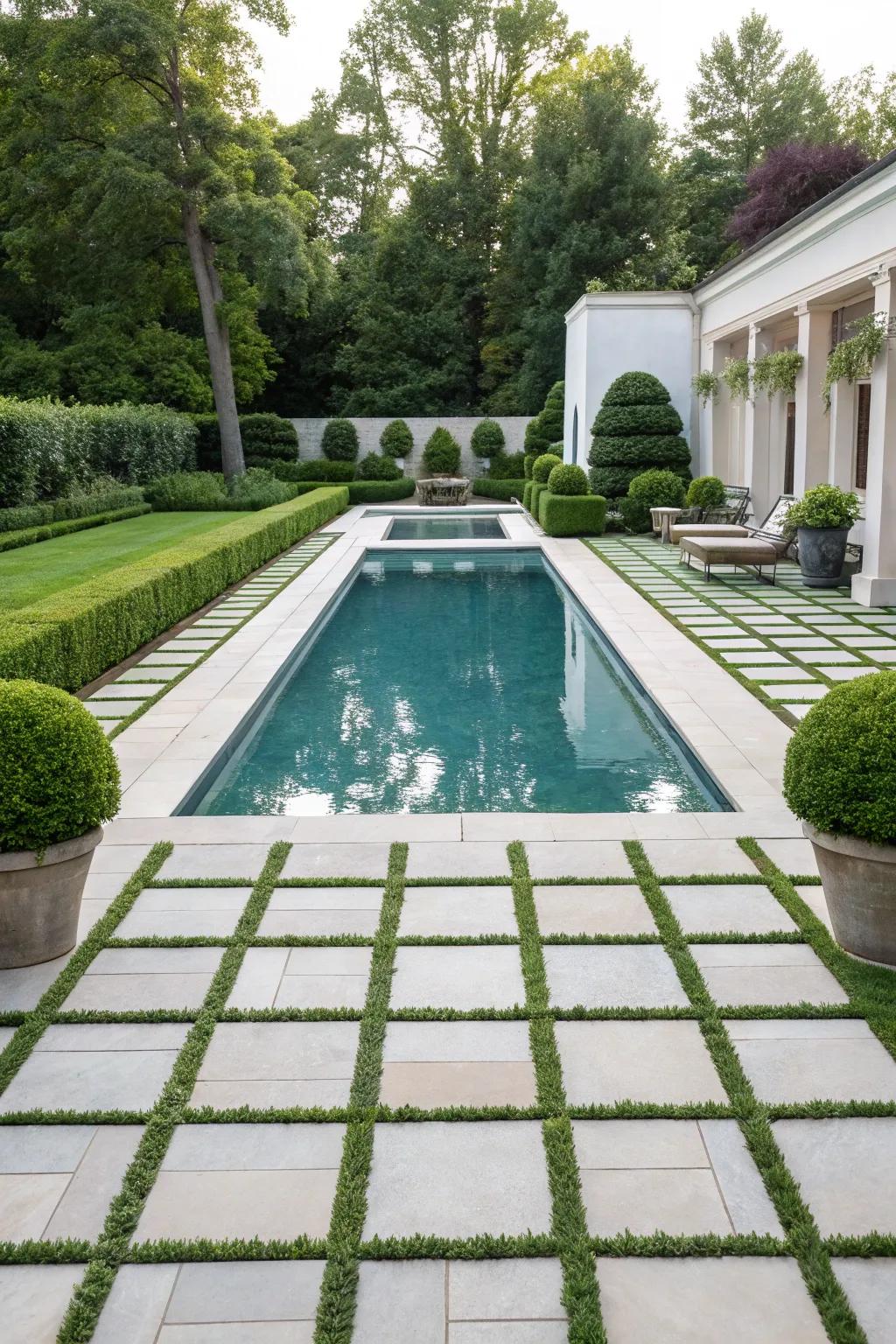 Symmetrical paving layouts offer both harmony and visual serenity.