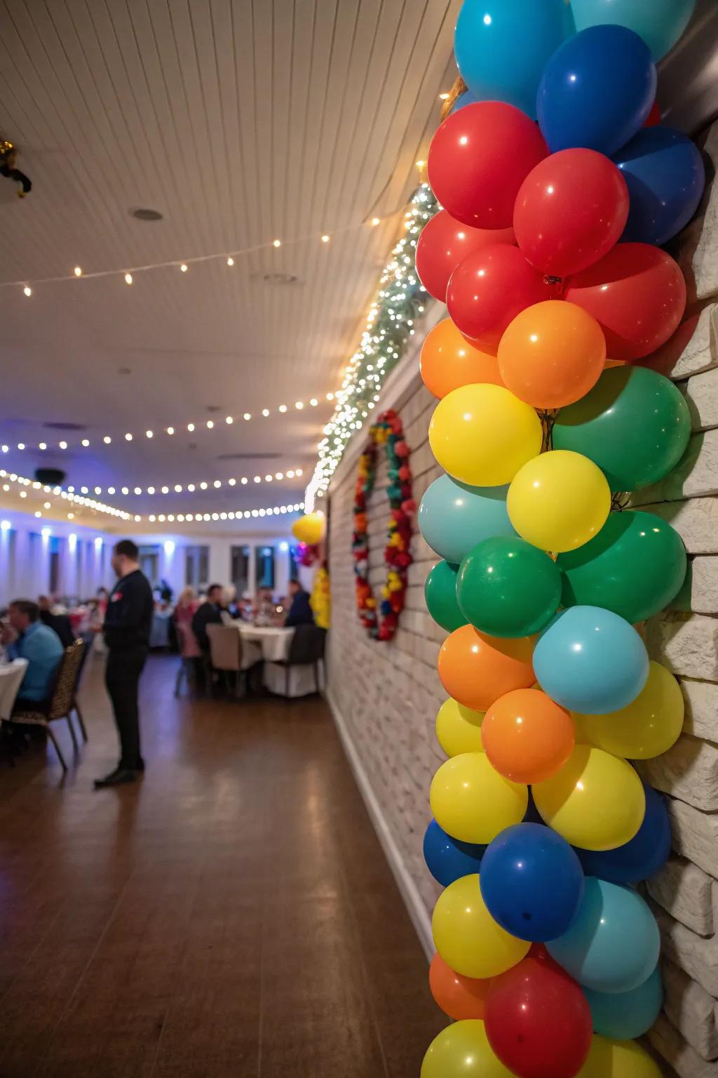 A vibrant balloon cluster, establishing a playful and festive photo opportunity.