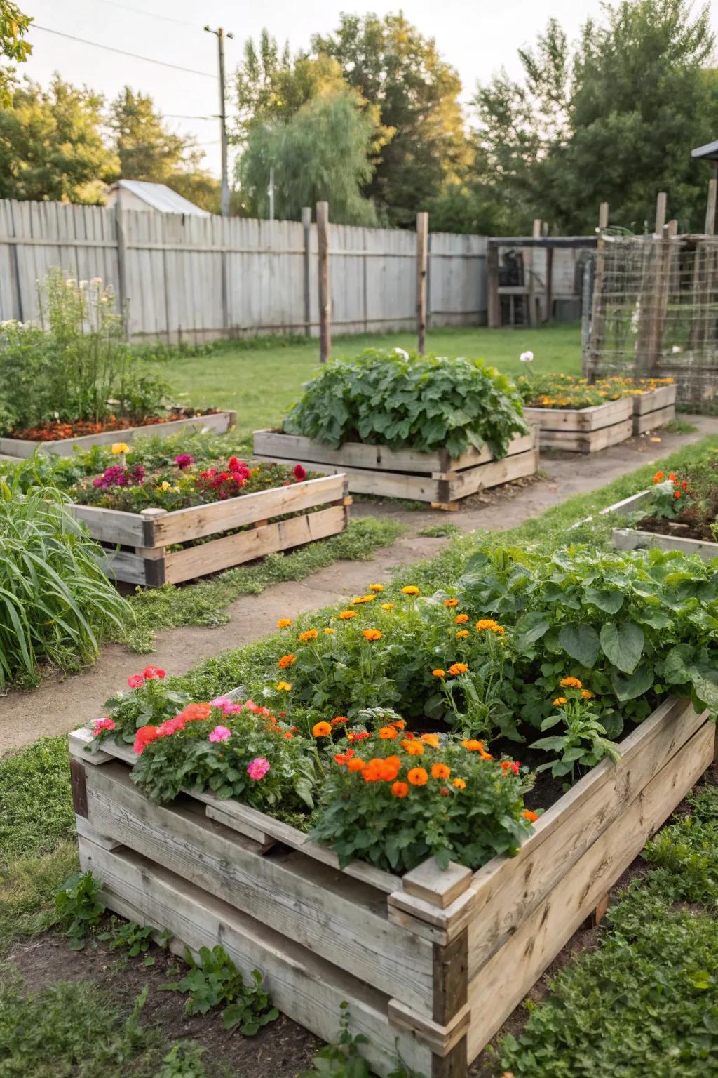 Turn pallets into cost-effective, charming raised flower beds.
