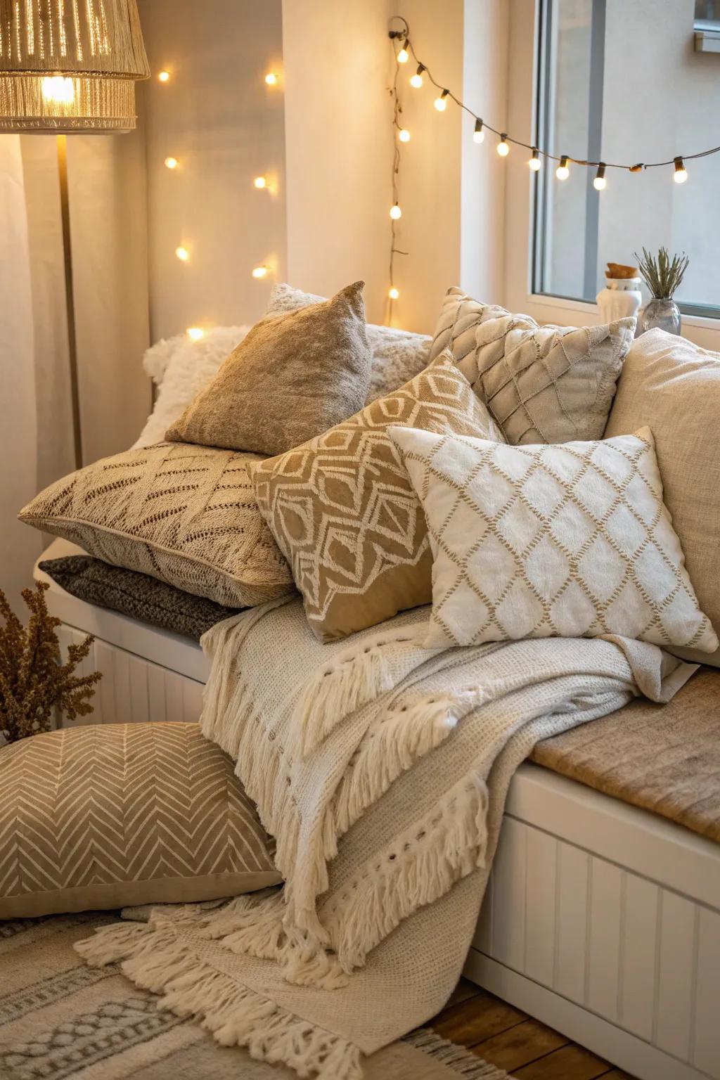 A comforting nook encouraging relaxation with plush cushions.