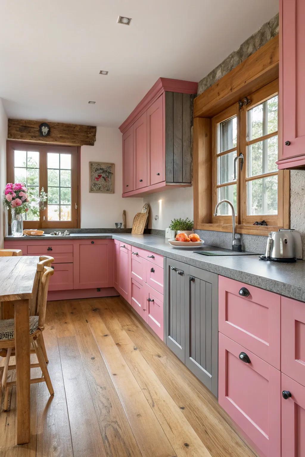 Natural timber tones complementing rose and silver components.
