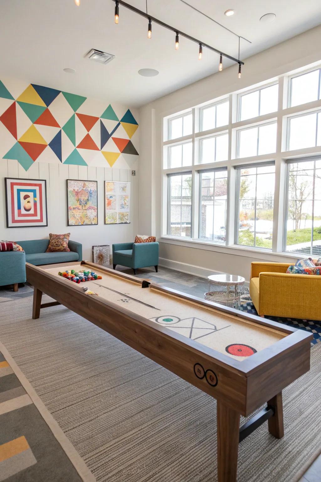 A playroom including a stylish lane table.