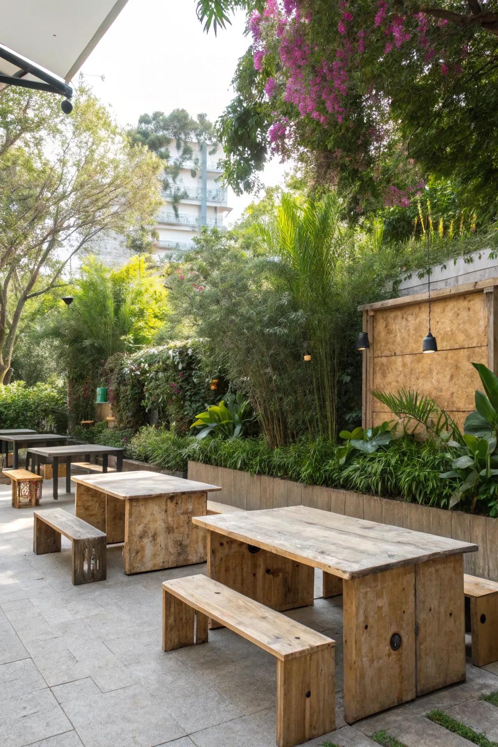 Surface board elements enhance this serene outdoor retreat.