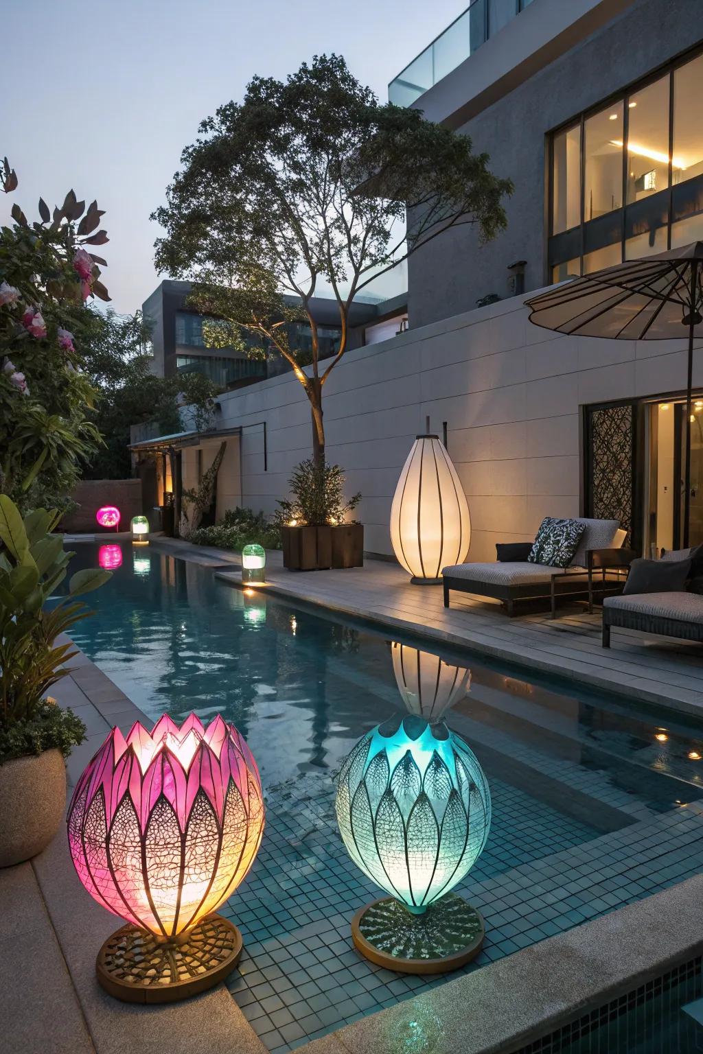 Luminary sculptures supplement an artistic knack to your pool region.