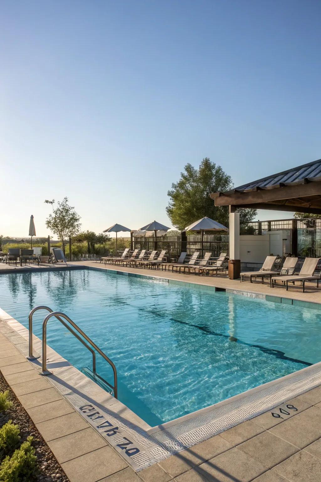 Wide border offers a perfect spot for poolside lounging.