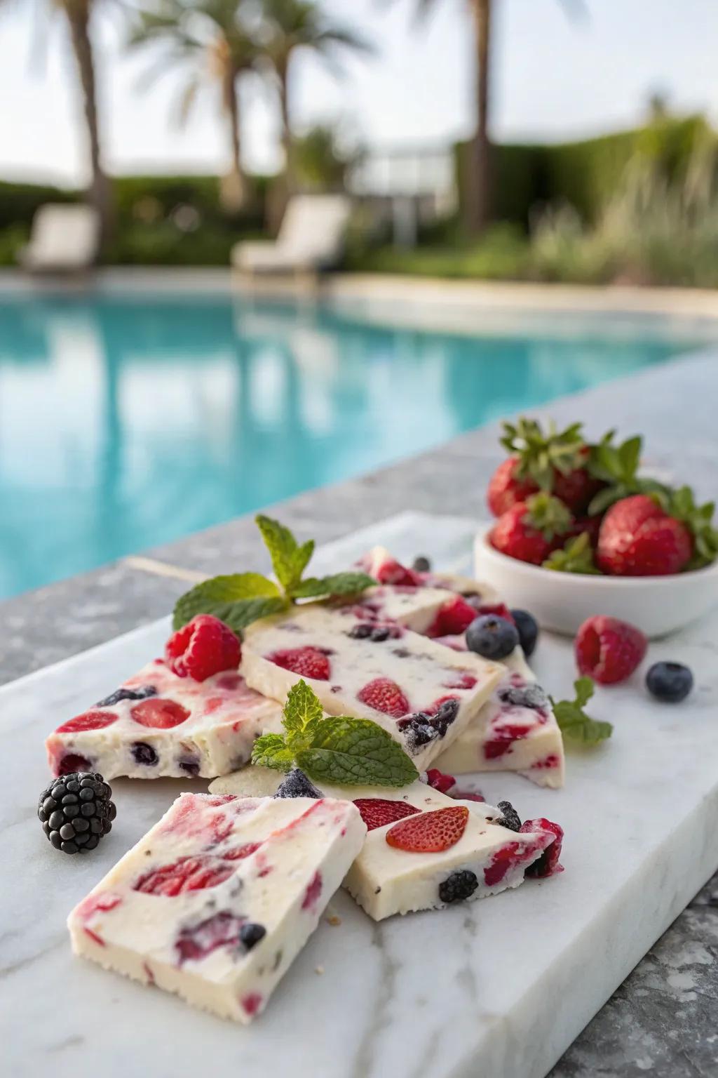 Cool off with a healthy chilled fruit yogurt bark.