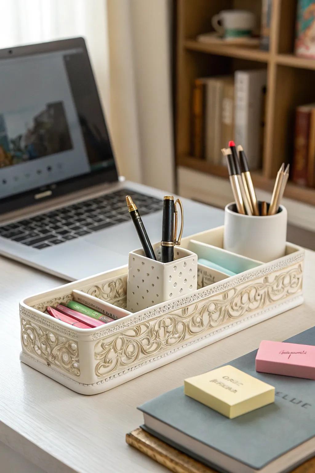 Tidy with a porcelain desk organizer.