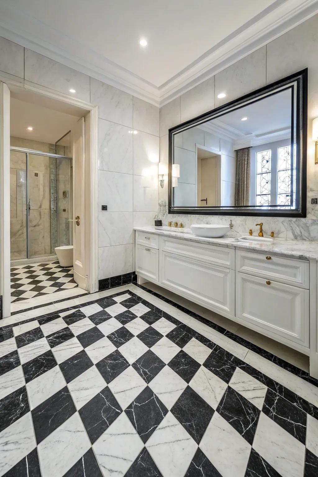 A showpiece flooring converts your bathroom into an artistic area.